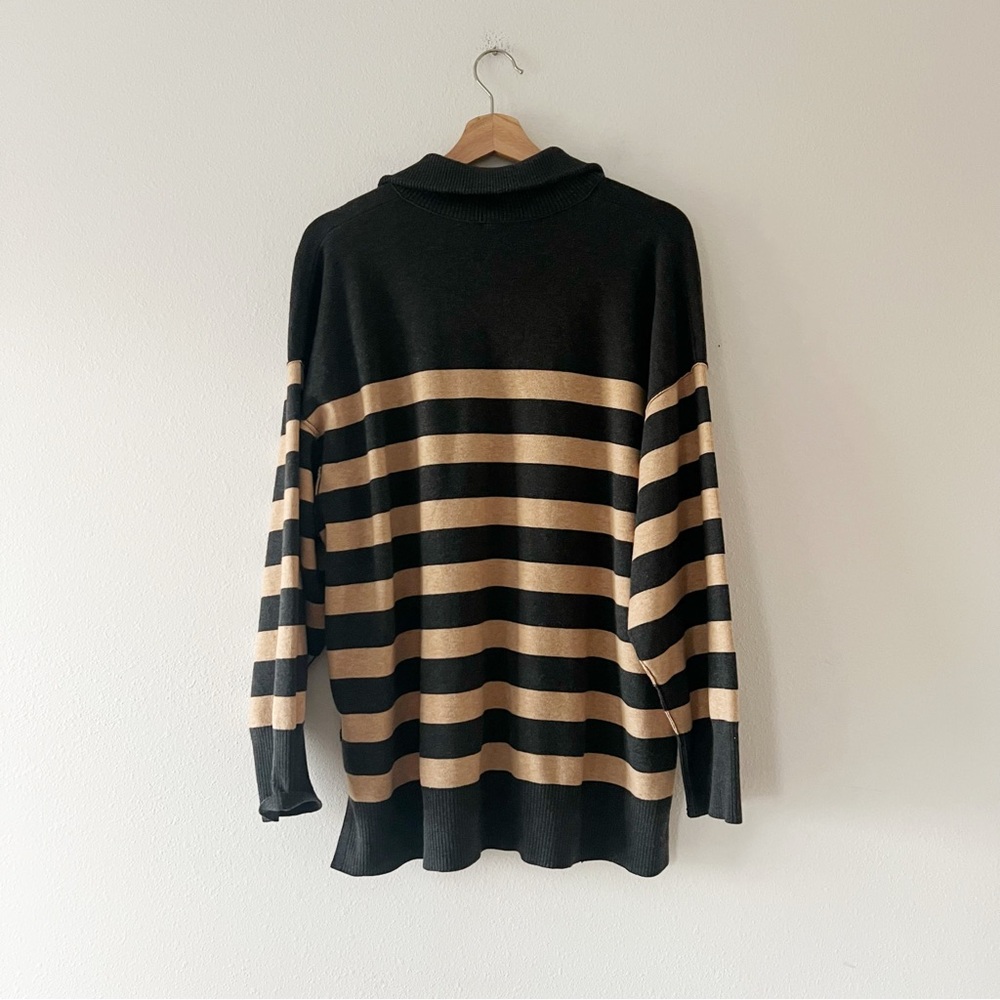 FREE PEOPLE | Coastal Stripe Half Zip Pullover in Carbon/Camel | XS - Picture 3 of 4